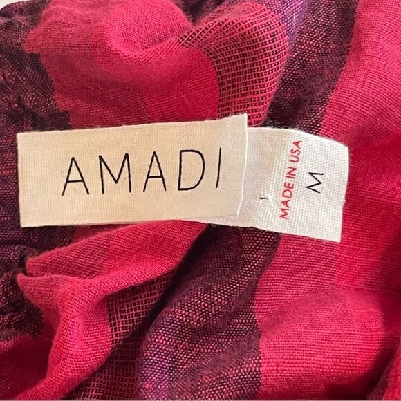 Amadi Anthropologie Striped Romper Linen Purple Pink Ruffle Sleeveless - Picture 6 of 9